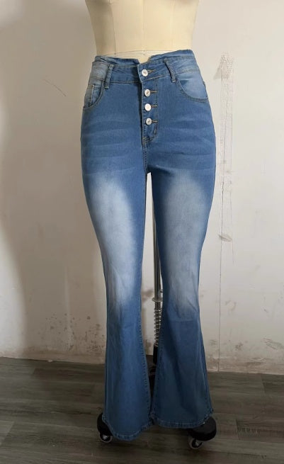 High Waist Bell Bottom Jeans Trendy Wear Washed Out Street Style Women's Denim Pants Secondary image