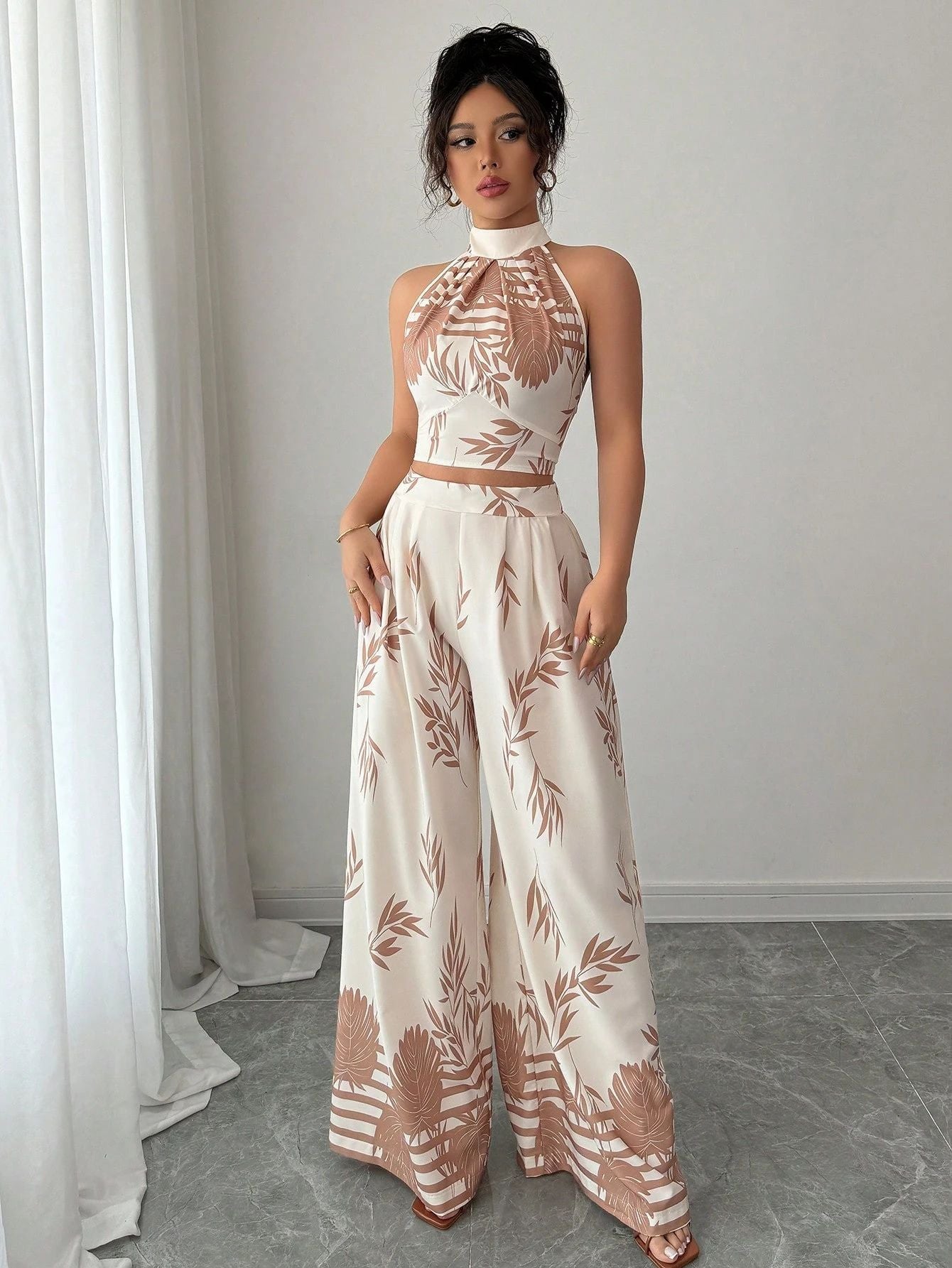 Top Wide-Leg Pants Printed Set Secondary image