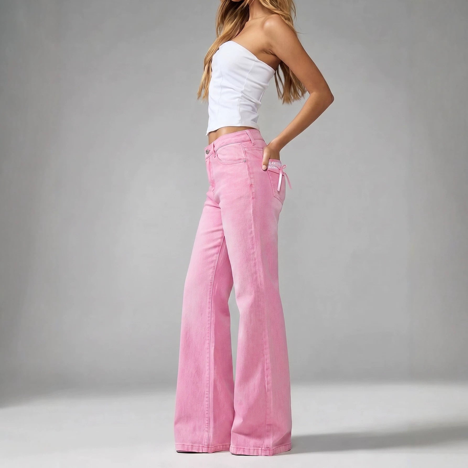 Mid-rise Dopamine-hued Wide-leg Trousers With A Bow Detail Secondary image