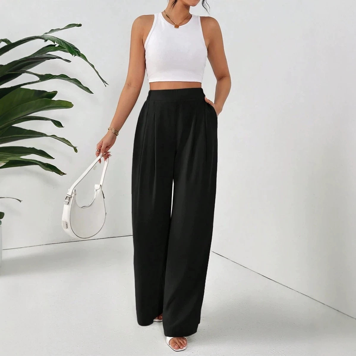 Stylish Womens Casual Loose-fit Wide-leg Trousers With A Flowing Drape Secondary image