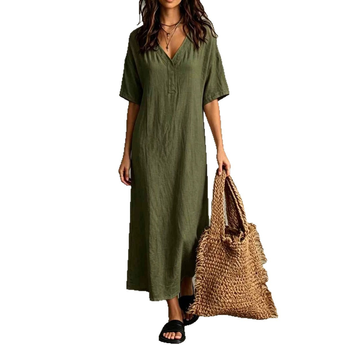 Casual Bohemian-style Loose-fitting Cotton-linen Dress Secondary image