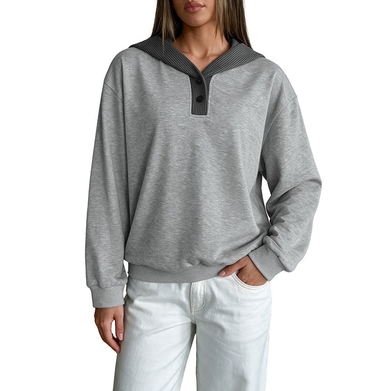 Women's Relaxed-fit Loose-fitting Patchwork Color-block Hooded Sweatshirt Secondary image