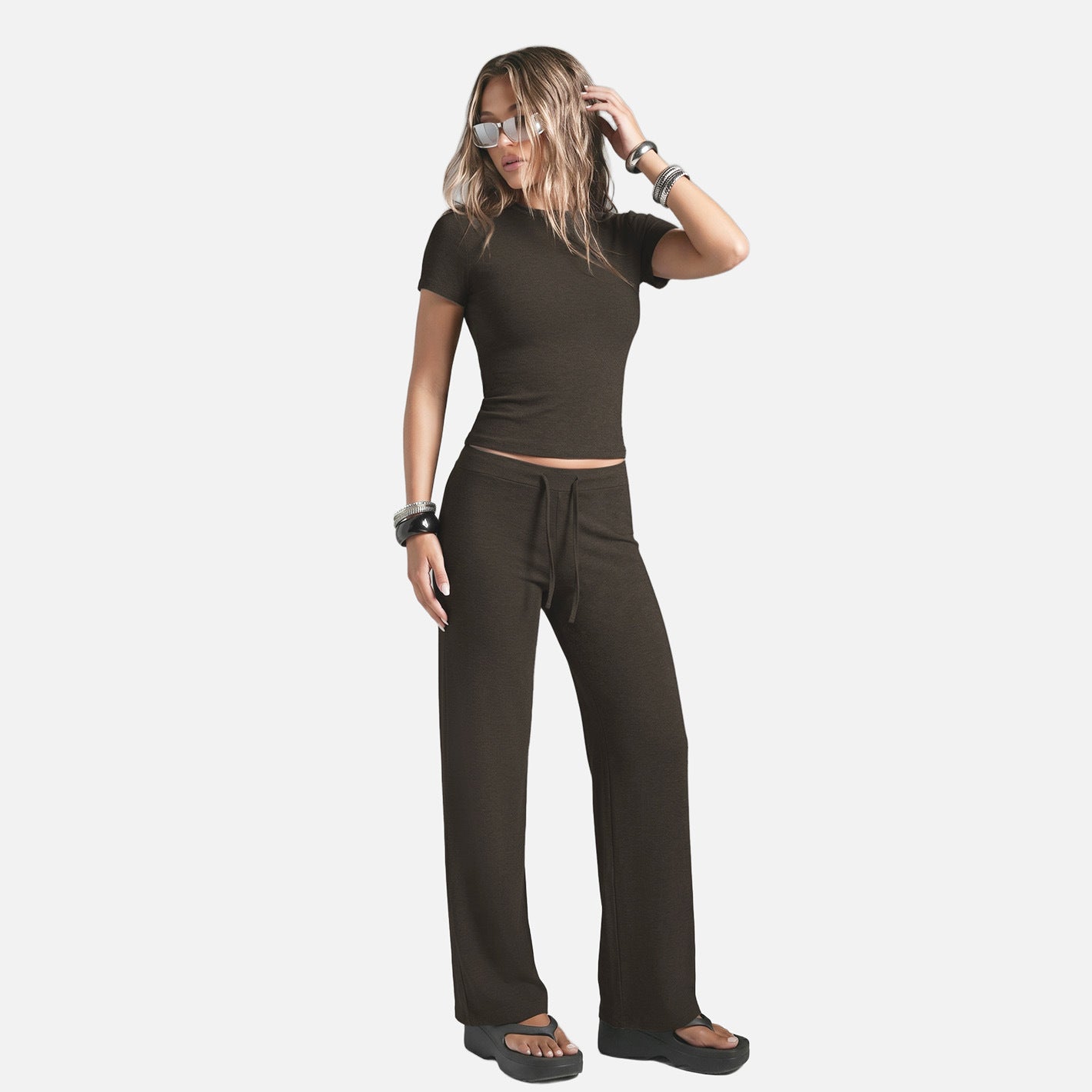 Cross-Border Outdoor Sports Short-Sleeved Straight-Leg Pants, Casual Yoga Wear, Fitness Wear, Yoga Outfit Set Secondary image