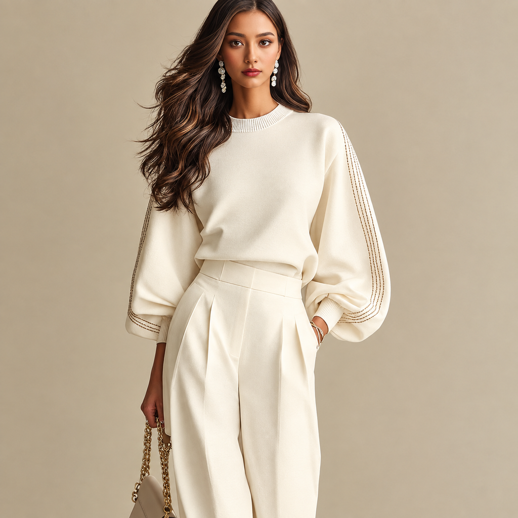 Spring And Autumn New Versatile Pullover Top Foreign Trade Long-Sleeved Round-Neck Sweatshirt Set