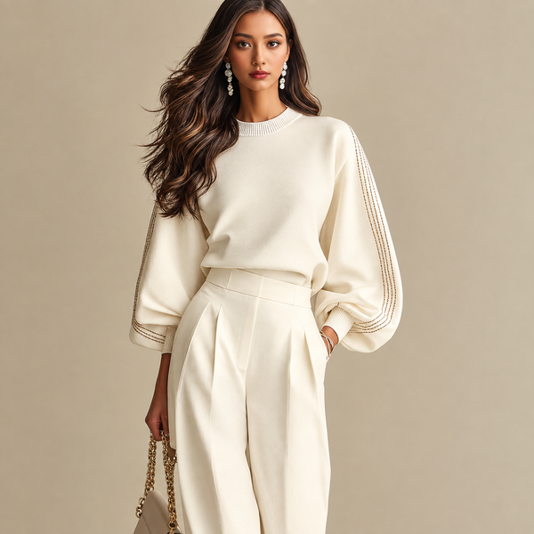 Spring And Autumn New Versatile Pullover Top Foreign Trade Long-Sleeved Round-Neck Sweatshirt Set