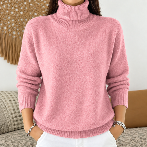 Fashion Ladies Solid Color Casual Knitted Turtleneck Pullover
