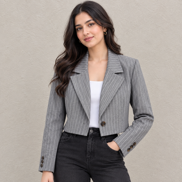 Retro-chic Casual Striped Short Lapel Jacket