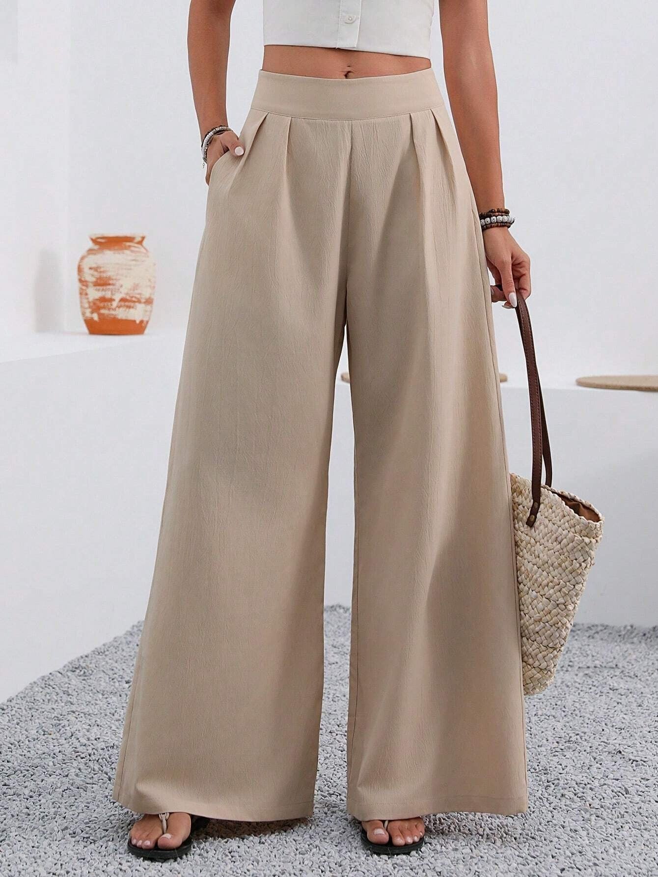 2025 European And American Cross-Border Amazon Autumn Women's New Pocket High-Waisted Fashion Versatile Wide-Leg Pants Long Pants Commuting Secondary image