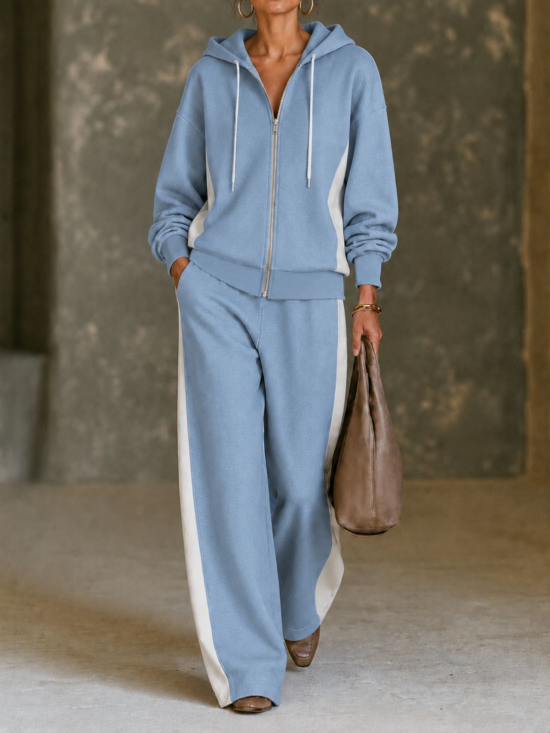 Women 2 Piece Tracksuit, Color Block Zip Up Hoodie & Wide Leg Pants Set, Casual Sweatshirt Jogger Outfit For Fall Winter Secondary image