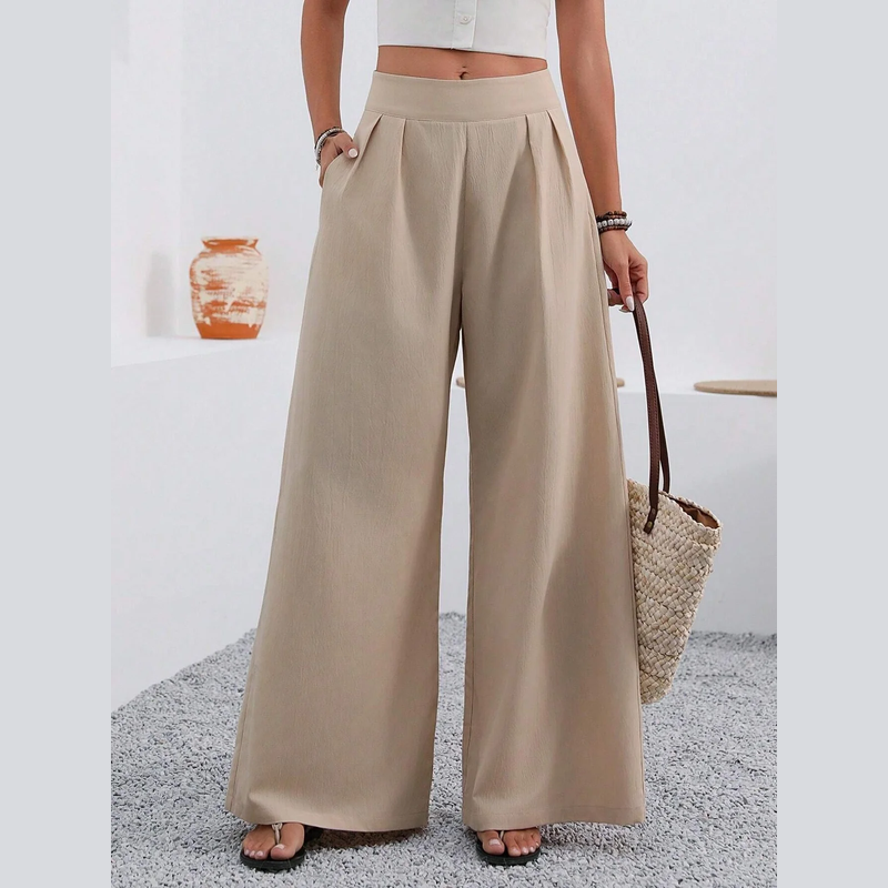 2025 European And American Cross-Border Amazon Autumn Women's New Pocket High-Waisted Fashion Versatile Wide-Leg Pants Long Pants Commuting