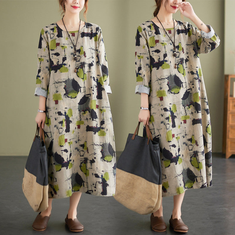 Cotton Linen Vintage Floral Print Dresses For Women Secondary image