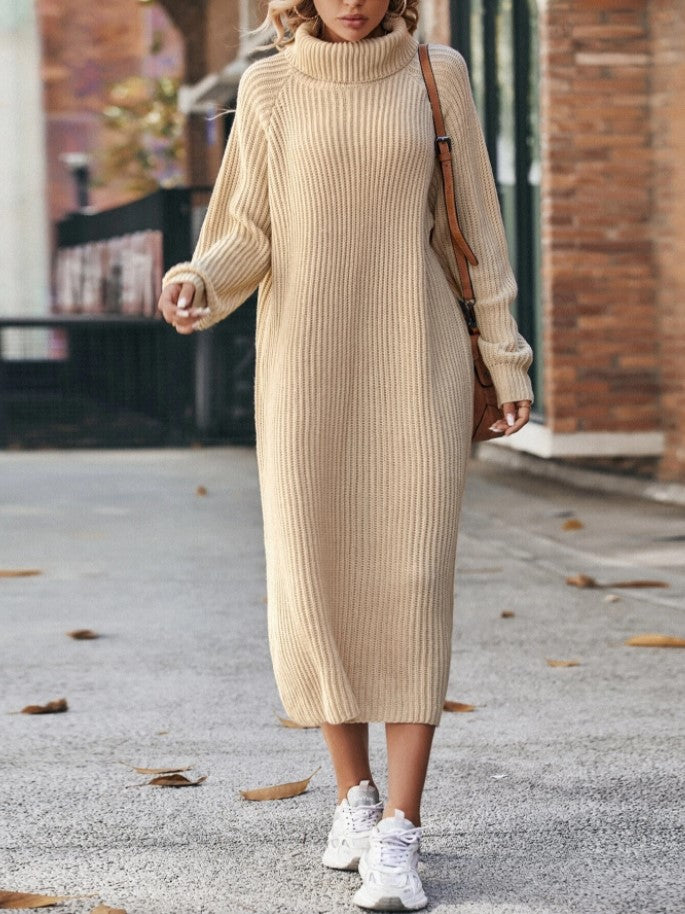 Winter Turtleneck Knitted Sweater Dress Fashion Solid Loose Pullover Long Dresses For Women Clothing Secondary image