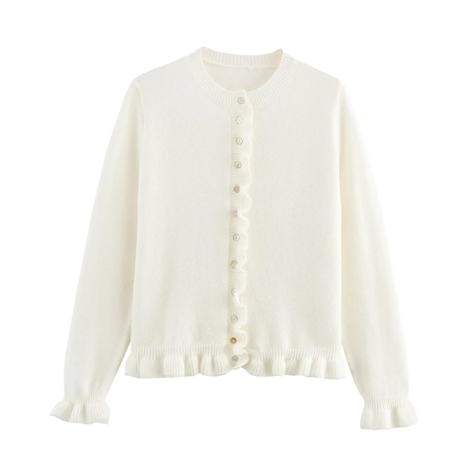 Women's Solid-Color Layered Knitted Cardigan With Ruffle Trim Secondary image