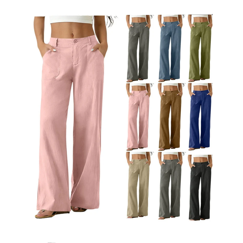 Women's European Style Solid Color Formal Dress Pants With Elastic Waistband And Pocket  One Button Long Pants