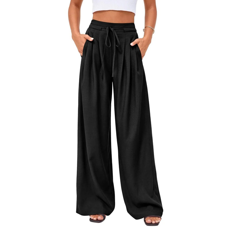 European And American Style Wide-Leg Formal Pants Business Casual Office High-Waisted Tie Pleated Wide-Leg Casual Pants
